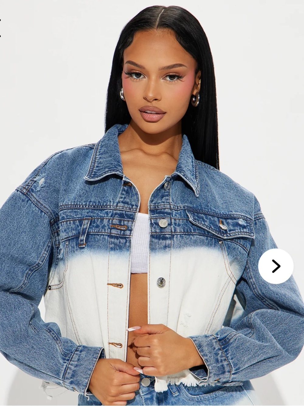 Distressed ombre cropped denim with holes Blue- White Denim Jacket festival pic